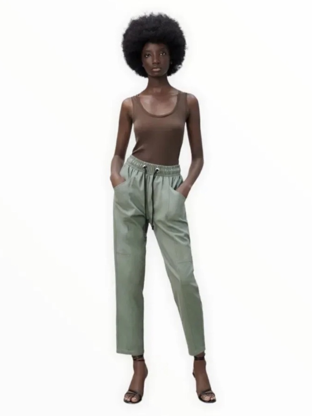 Zara Women’s‎ Jogger Pants In Light Khaki Green Size XL NWOT - Picture 4 of 16